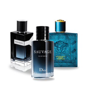 Combo promocional de 3 perfumes Dior SAUVAGE, Yves Saint Laurent Y MEN y Versace EROS 100ml