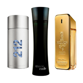 Combo promocional de 3 perfumes 212 Men NYC, Paco Rabanne One Milion y Armani Code Homme 100ml