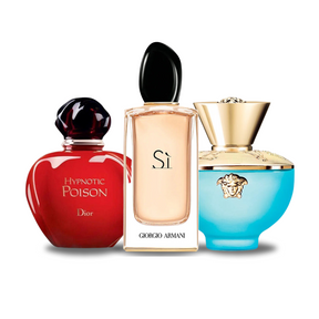 Combo de 3 Perfumes Dior HYPNOTIC POISON, Giorgio Armani SÌ e Versace DYLAN TURQUOISE 100ml