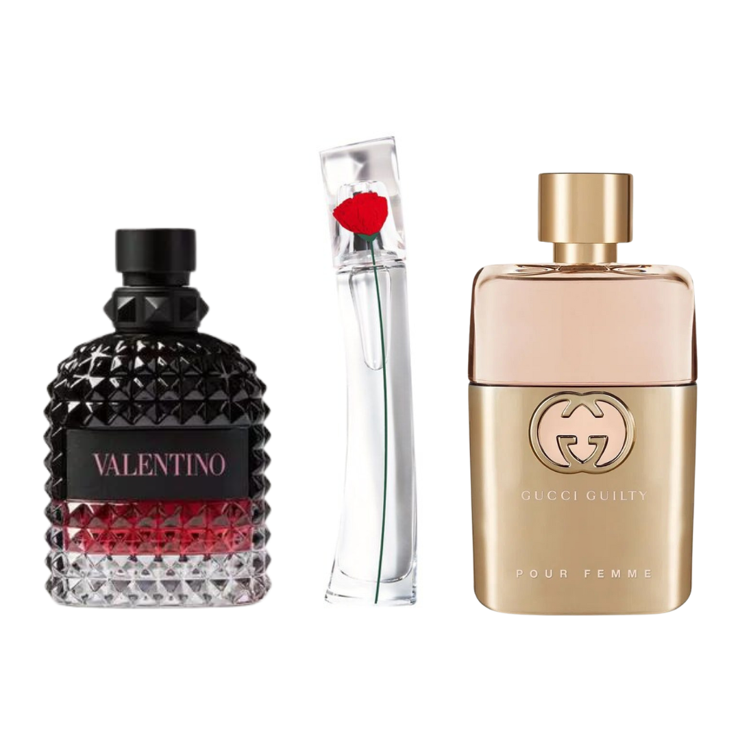 Combo promocional de 3 Gucci Guilt, Valentini Intense, y Flower Kenzo 100ml